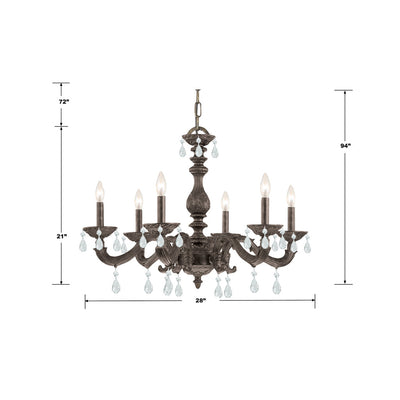 ##Antique Hardware## Paris Market 6 Light Swarovski Strass Crystal Venetian Bronze Chandelier