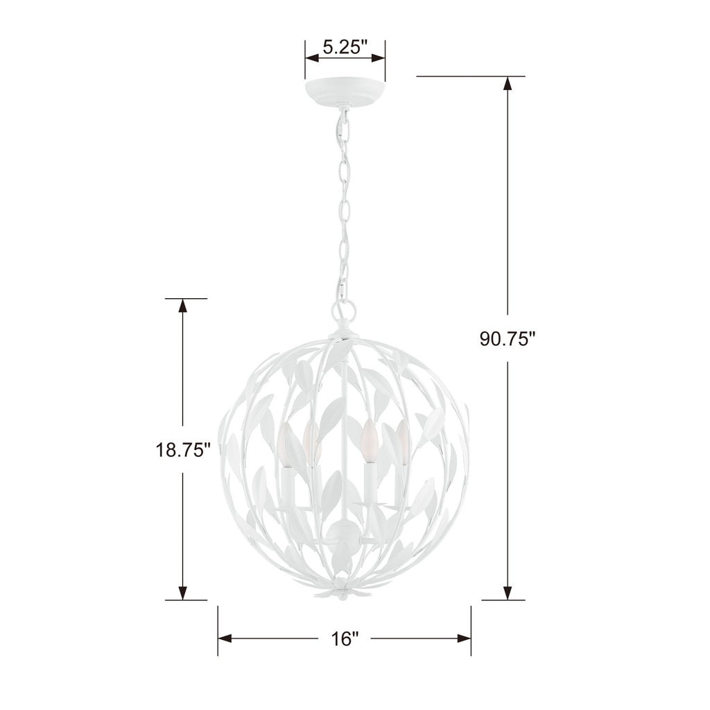 ##Antique Hardware## Broche 4 Light Matte White Mini Chandelier