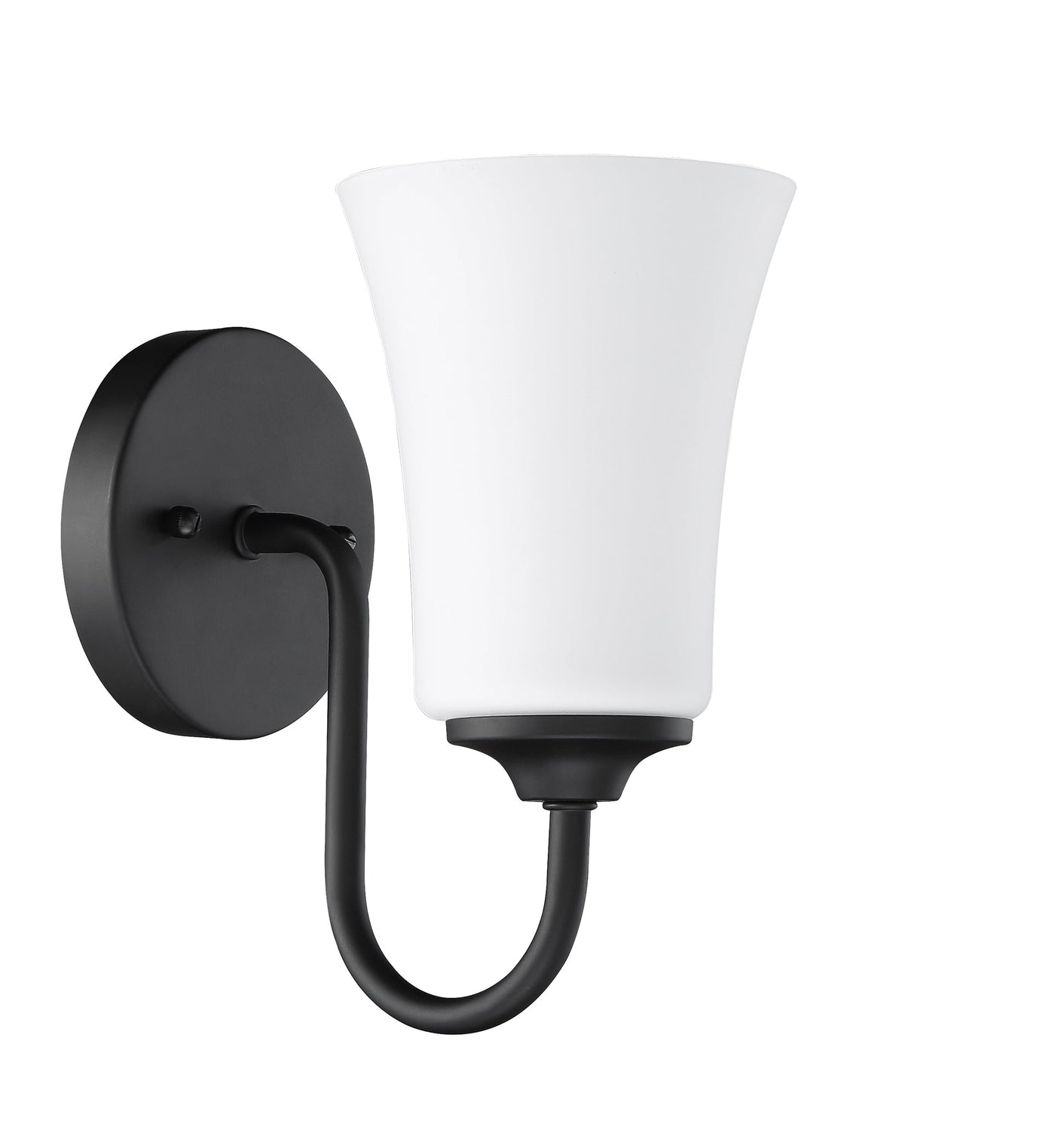 ##Antique Hardware## Gwyneth 1 Light Wall Sconce in Flat Black (White Glass)