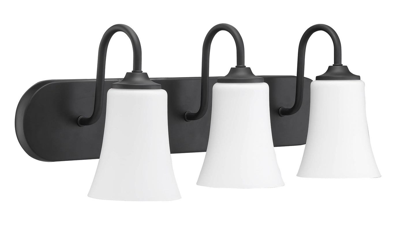 ##Antique Hardware## Gwyneth 3 Light Vanity in Flat Black (White Glass)