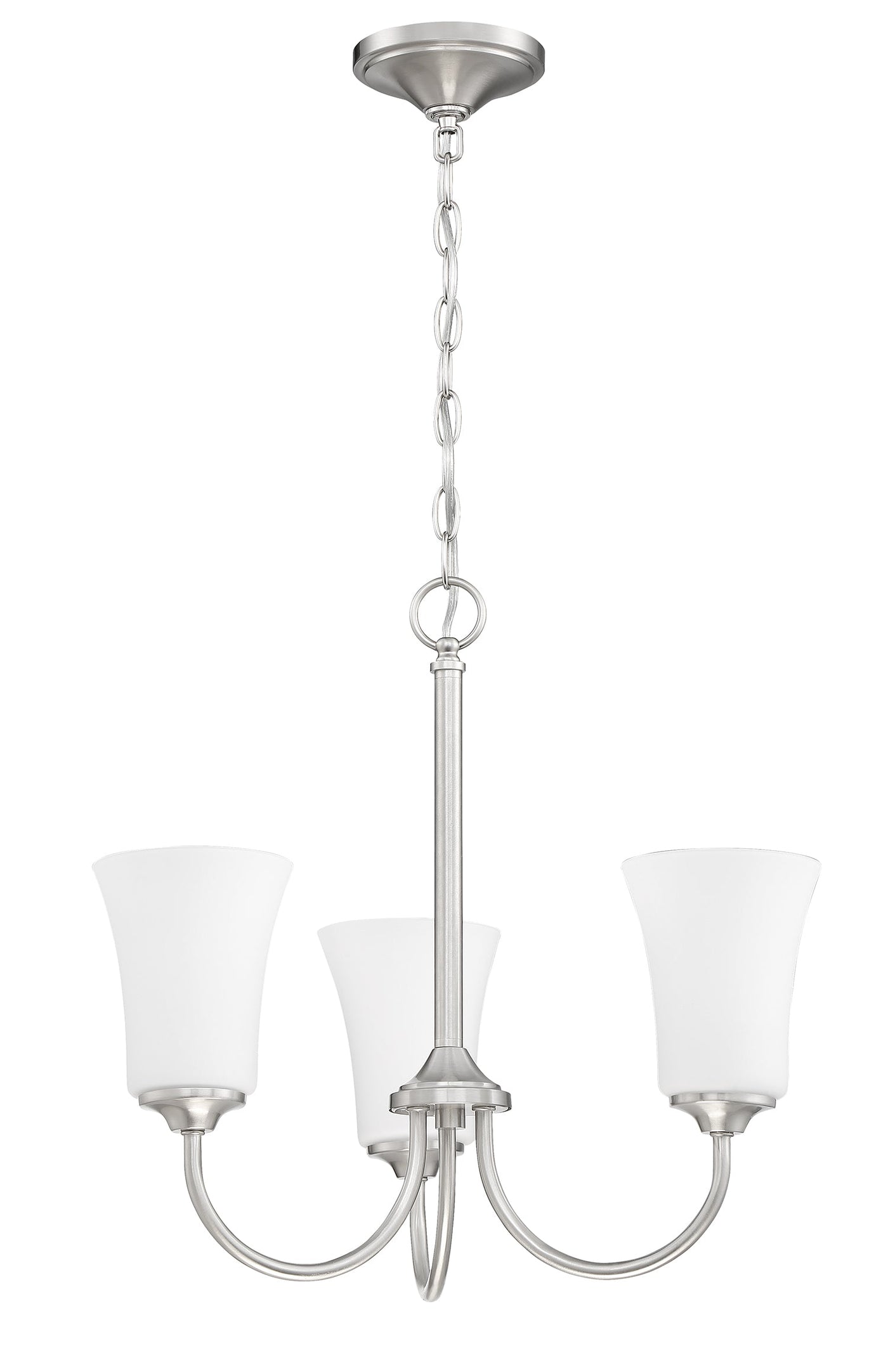 ##Antique Hardware## Gwyneth 3 Light Chandelier in Brushed Polished Nickel (White Glass)