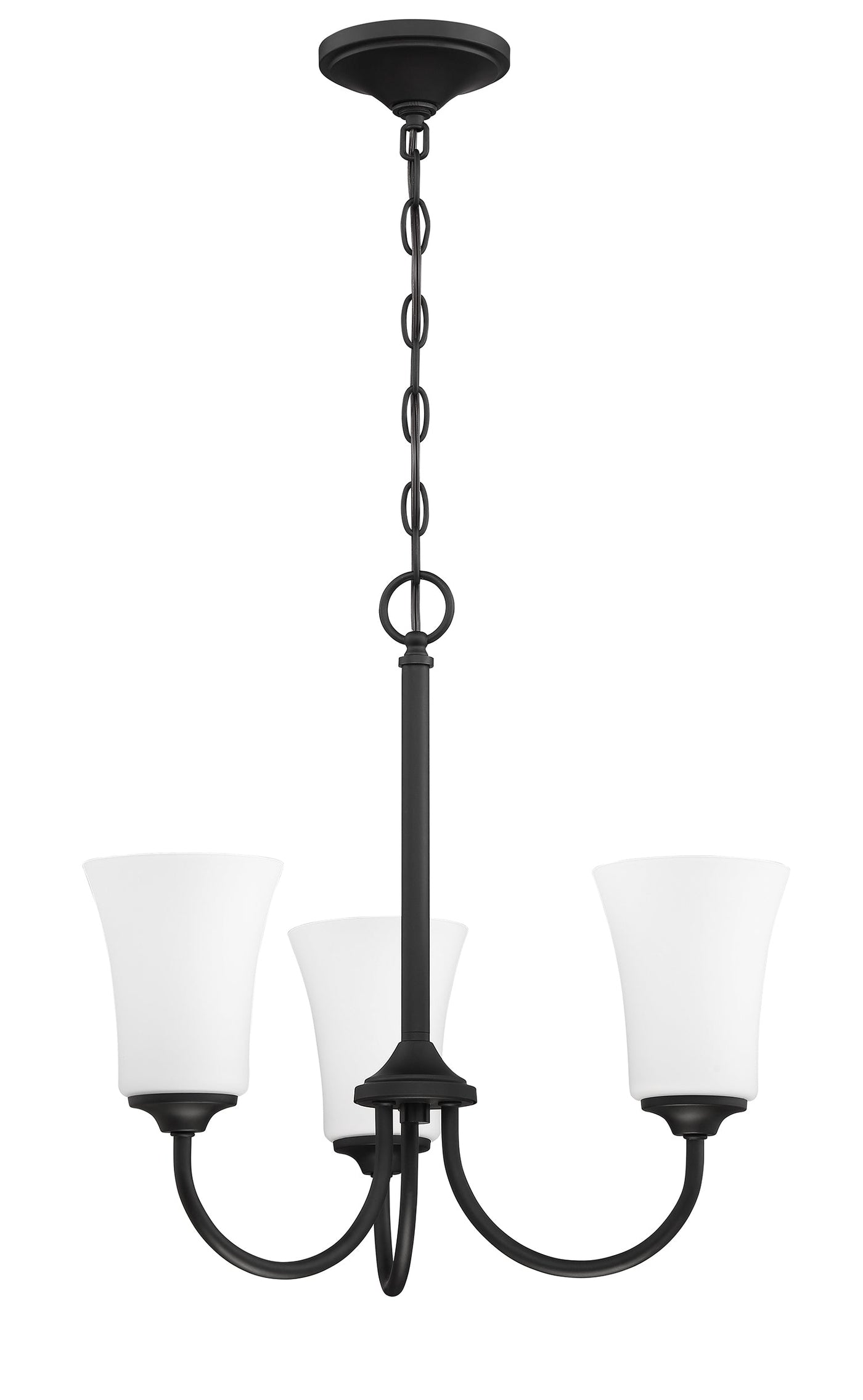 ##Antique Hardware## Gwyneth 3 Light Chandelier in Flat Black (White Glass)