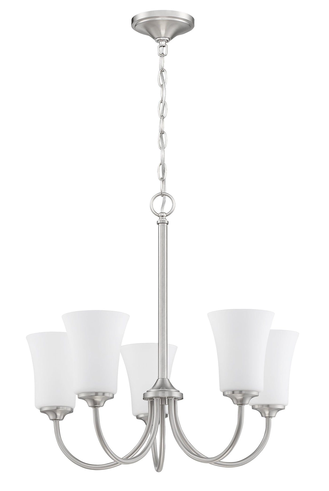 ##Antique Hardware## Gwyneth 5 Light Chandelier in Brushed Polished Nickel (White Glass)