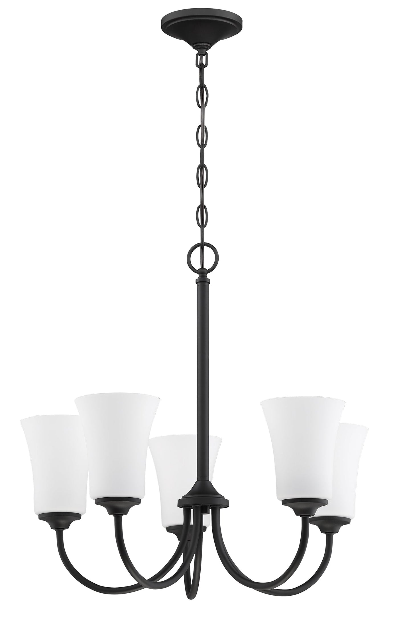 ##Antique Hardware## Gwyneth 5 Light Chandelier in Flat Black (White Glass)