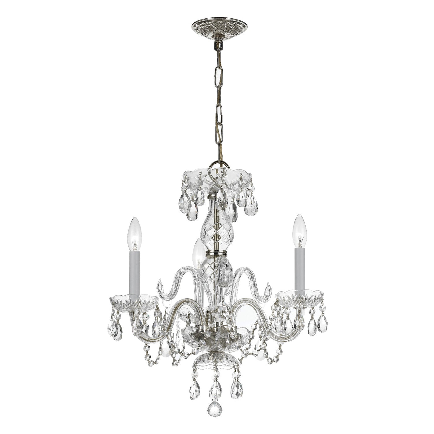 ##Antique Hardware## Traditional Crystal 3 Light Clear Crystal Polished Chrome Mini Chandelier