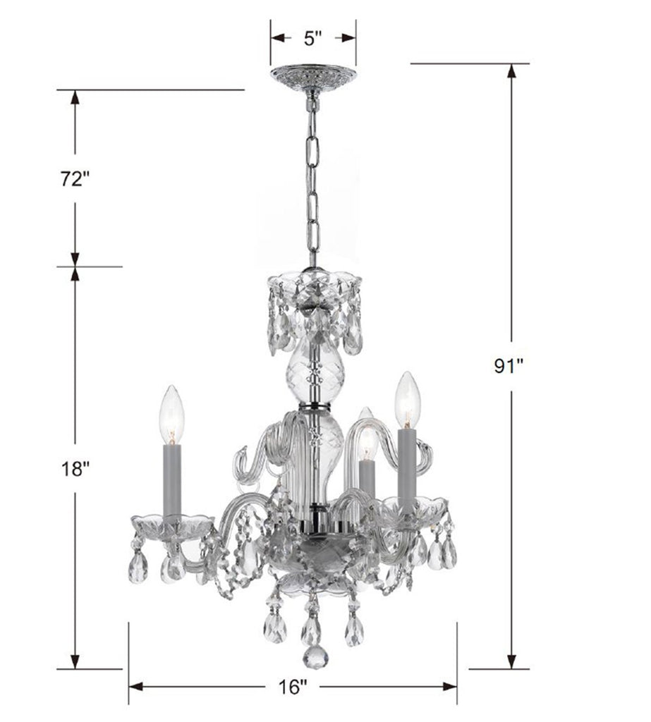 ##Antique Hardware## Traditional Crystal 3 Light Spectra Crystal Polished Chrome Mini Chandelier