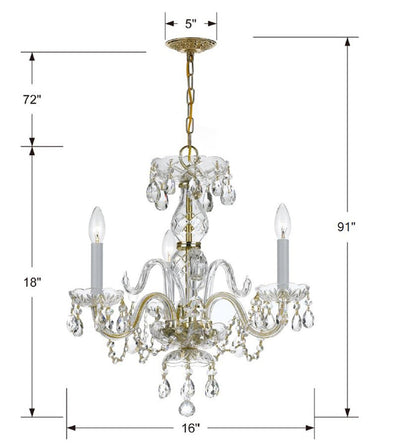 ##Antique Hardware## Traditional Crystal 3 Light Swarovski Strass Crystal Polished Brass Mini Chandelier