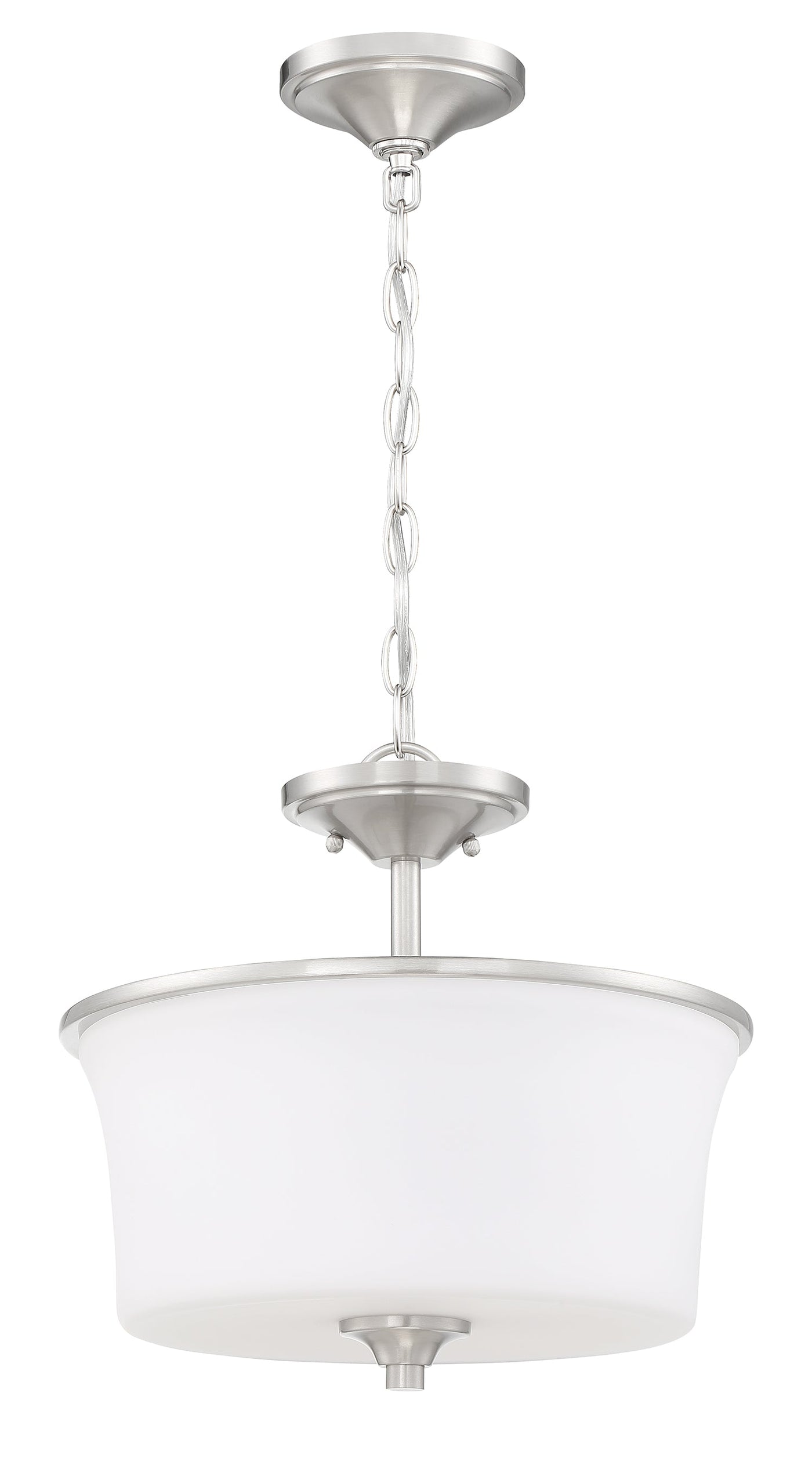 ##Antique Hardware## Gwyneth 2 Light Convertible Semi Flush in Brushed Polished Nickel (White Glass)