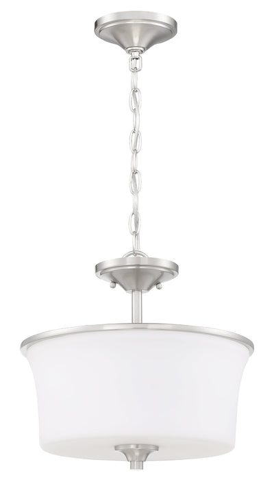 ##Antique Hardware## Gwyneth 2 Light Convertible Semi Flush in Brushed Polished Nickel (White Glass)