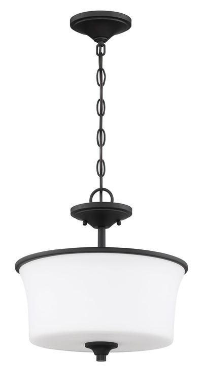 ##Antique Hardware## Gwyneth 2 Light Convertible Semi Flush in Flat Black (White Glass)