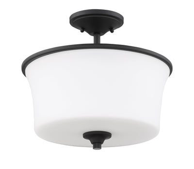 ##Antique Hardware## Gwyneth 2 Light Convertible Semi Flush in Flat Black (White Glass)