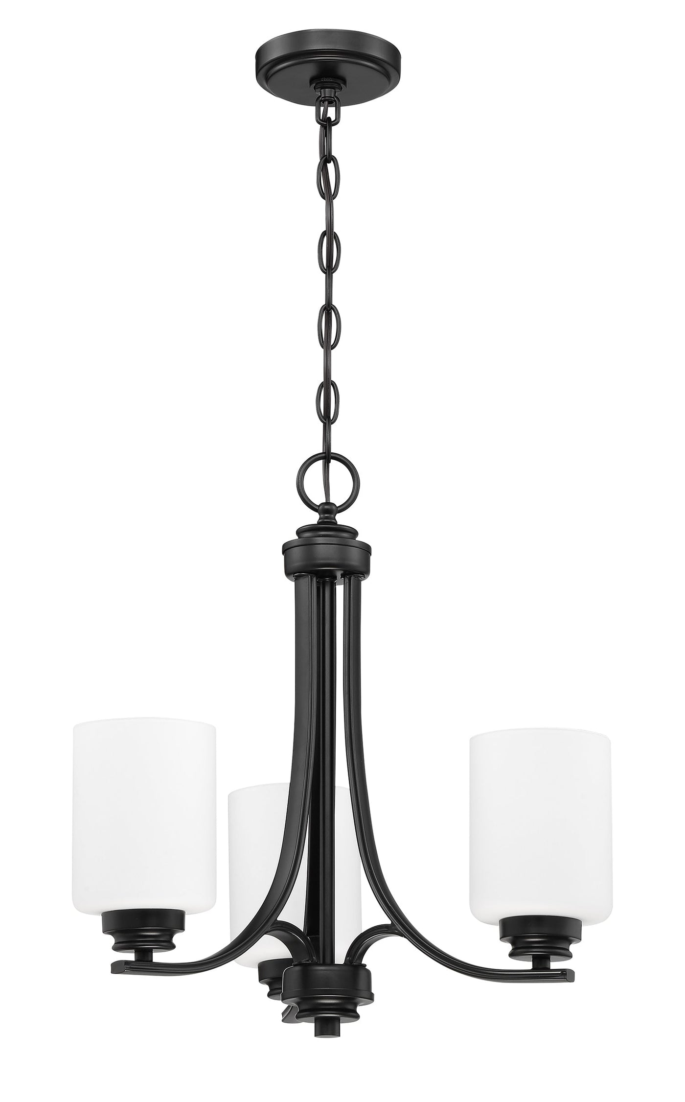 ##Antique Hardware## Bolden 3 Light Chandelier in Flat Black (White Glass)