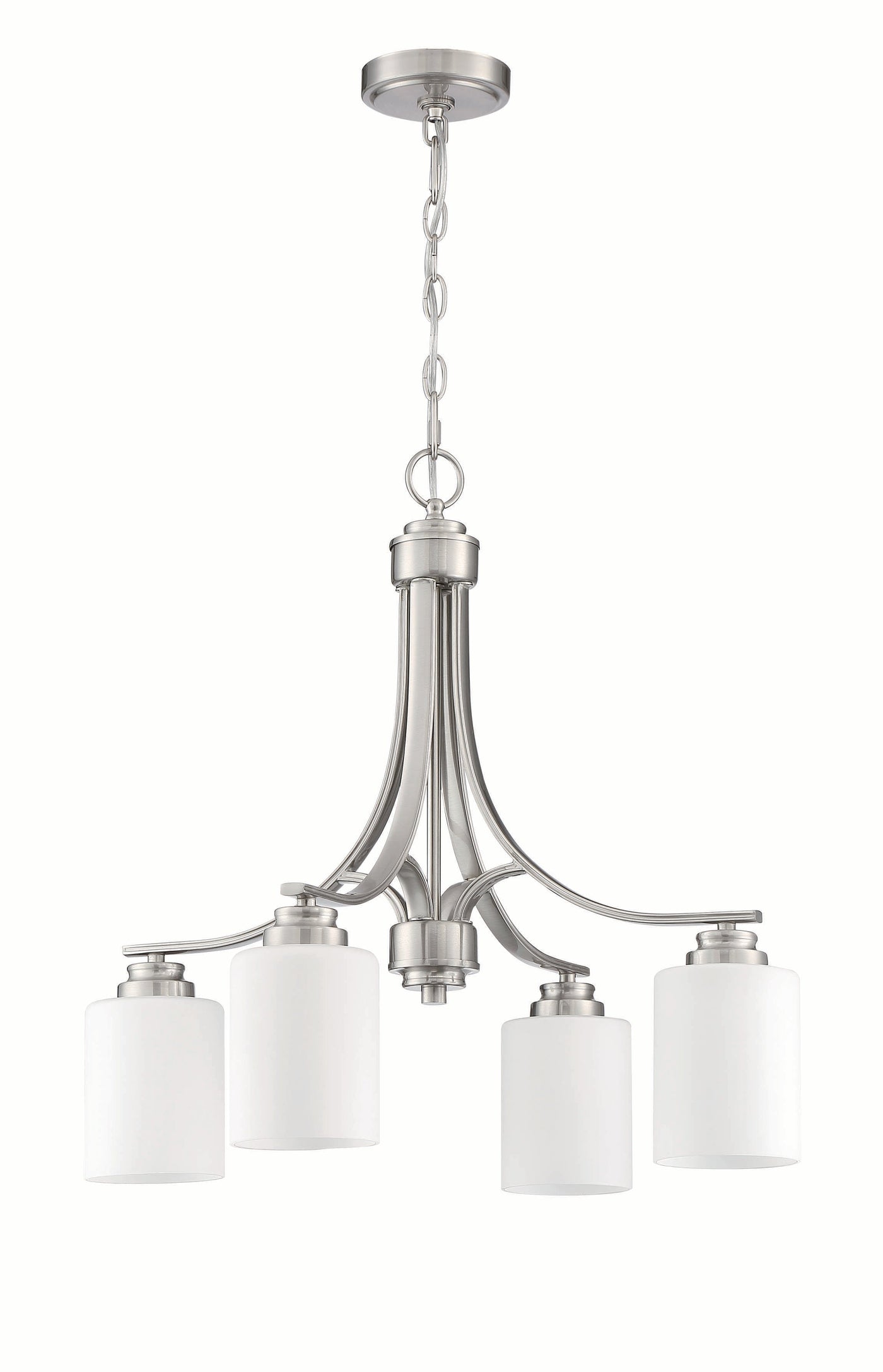 ##Antique Hardware## Bolden 4 Light Chandelier in Brushed Polished Nickel (White Glass)