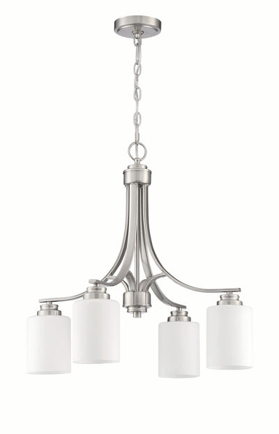 ##Antique Hardware## Bolden 4 Light Chandelier in Brushed Polished Nickel (White Glass)