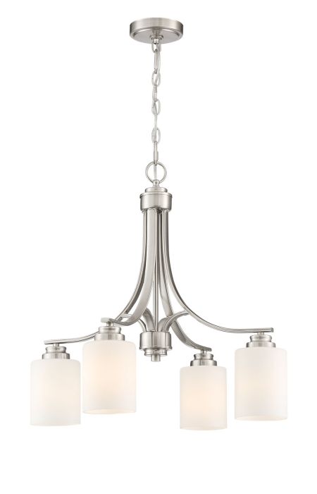 ##Antique Hardware## Bolden 4 Light Chandelier in Brushed Polished Nickel (White Glass)