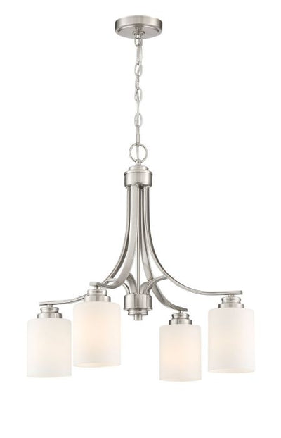 ##Antique Hardware## Bolden 4 Light Chandelier in Brushed Polished Nickel (White Glass)