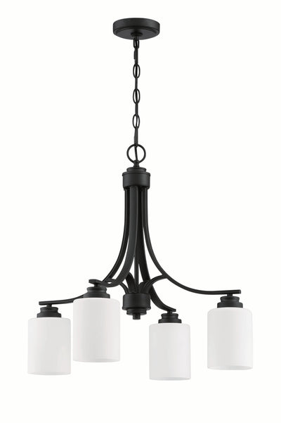 ##Antique Hardware## Bolden 4 Light Chandelier in Flat Black (White Glass)