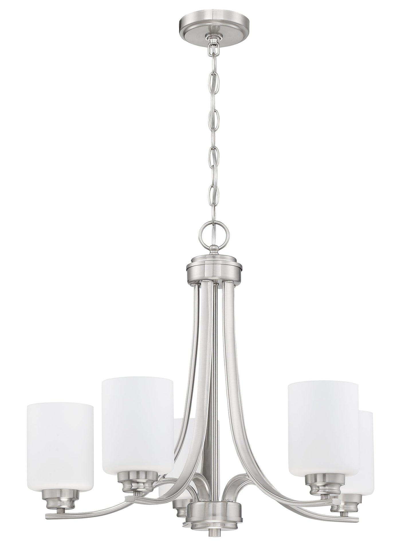 ##Antique Hardware## Bolden 5 Light Chandelier in Brushed Polished Nickel (White Glass)