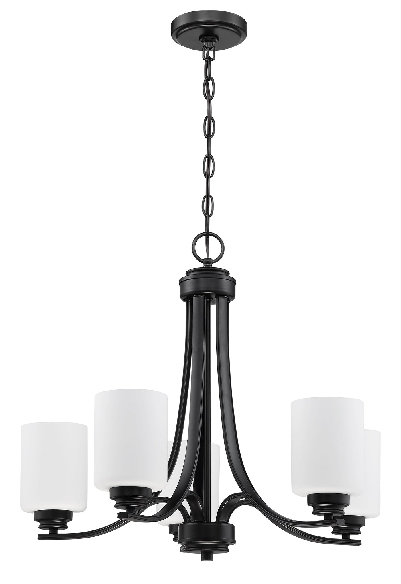 ##Antique Hardware## Bolden 5 Light Chandelier in Flat Black (White Glass)