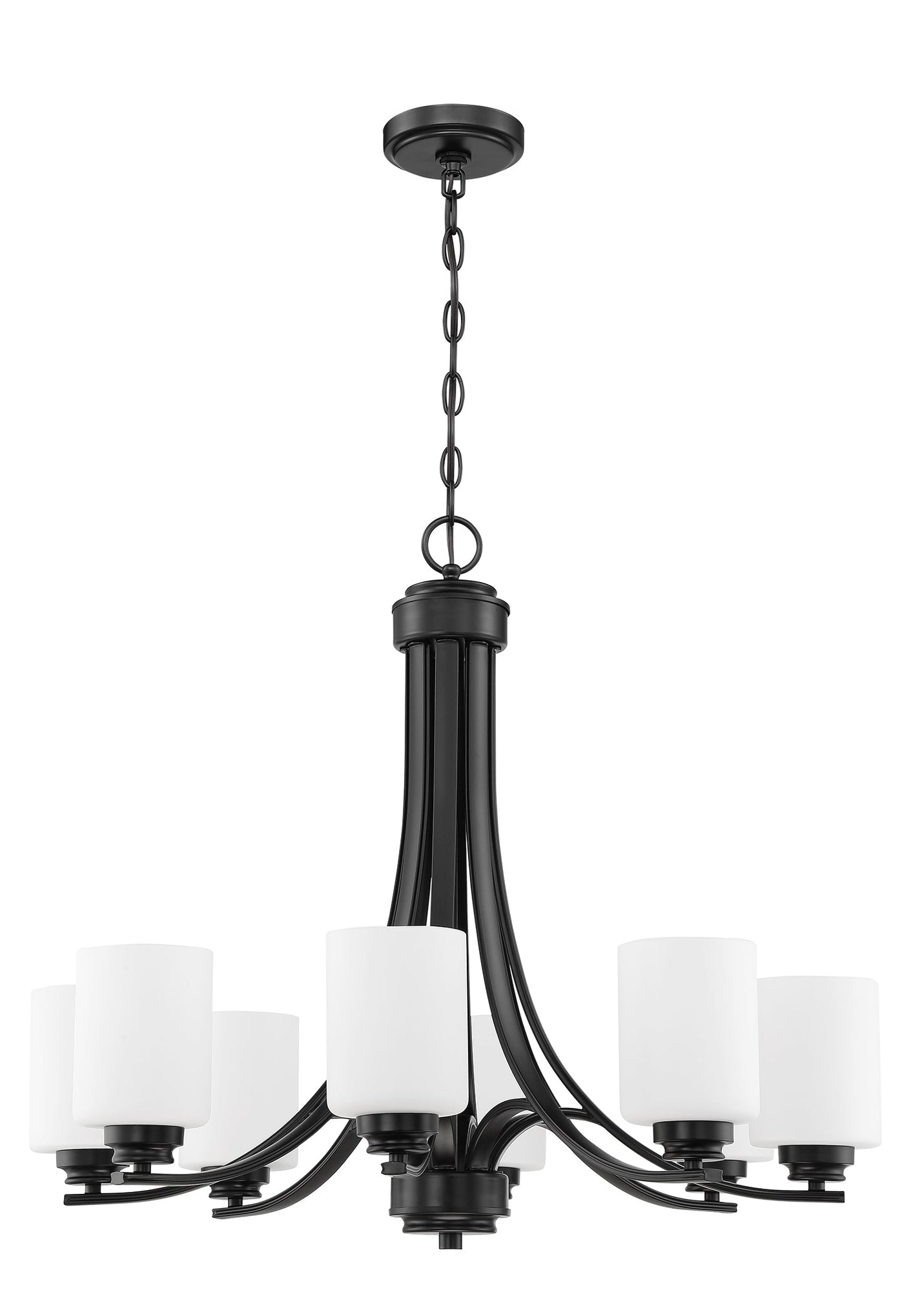 ##Antique Hardware## Bolden 8 Light Chandelier in Flat Black (White Glass)