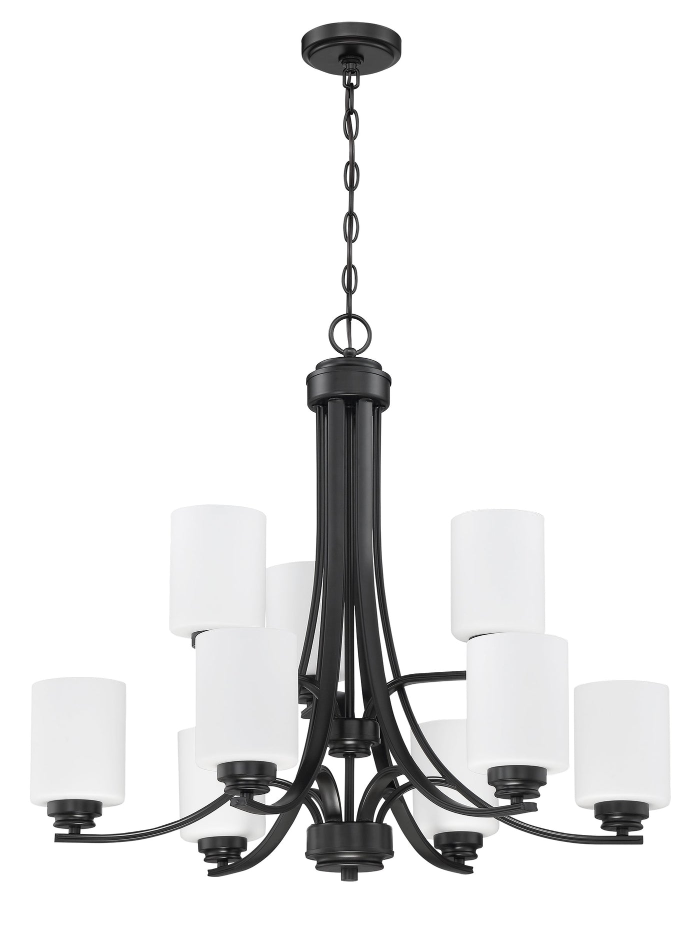 ##Antique Hardware## Bolden 9 Light Chandelier in Flat Black (White Glass)