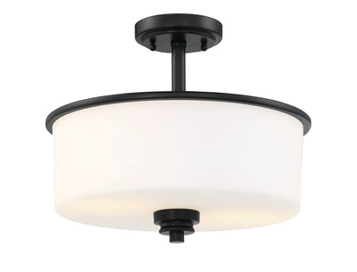 ##Antique Hardware## Bolden 2 Light Convertible Semi Flush in Flat Black (White Glass)