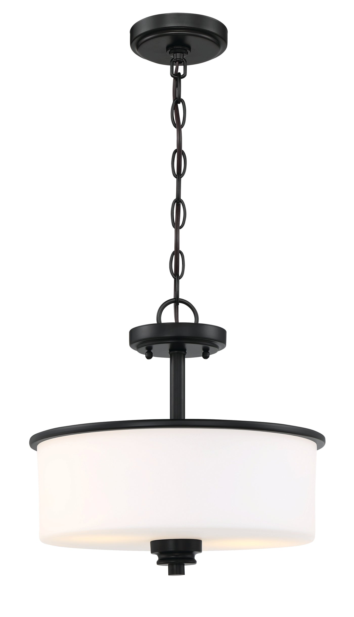 ##Antique Hardware## Bolden 2 Light Convertible Semi Flush in Flat Black (White Glass)