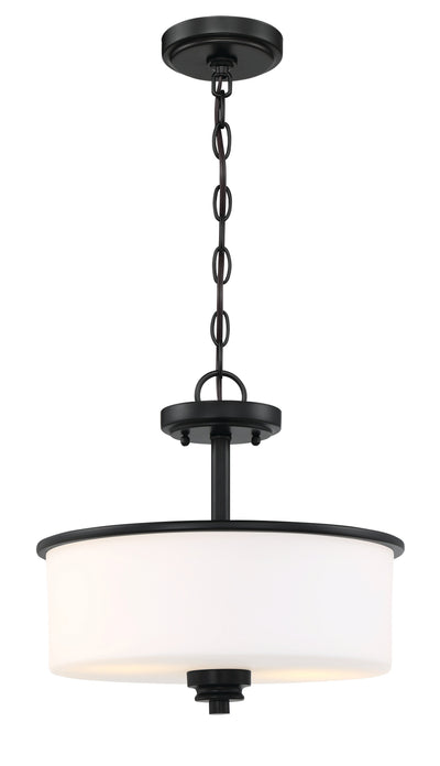 ##Antique Hardware## Bolden 2 Light Convertible Semi Flush in Flat Black (White Glass)