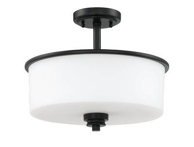 ##Antique Hardware## Bolden 2 Light Convertible Semi Flush in Flat Black (White Glass)