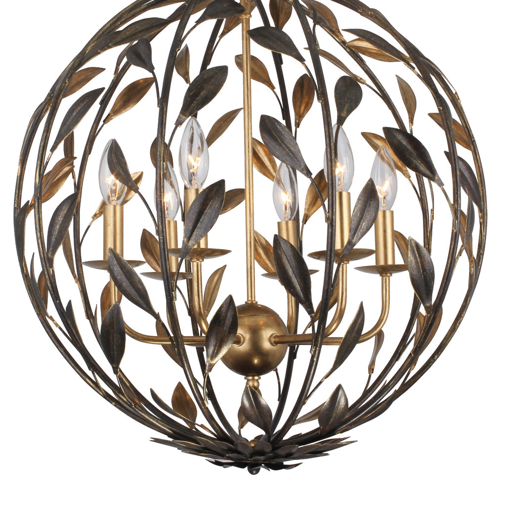 ##Antique Hardware## Broche 6 Light English Bronze + Antique Gold Sphere Chandelier