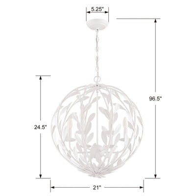 ##Antique Hardware## Broche 6 Light Matte White Chandelier