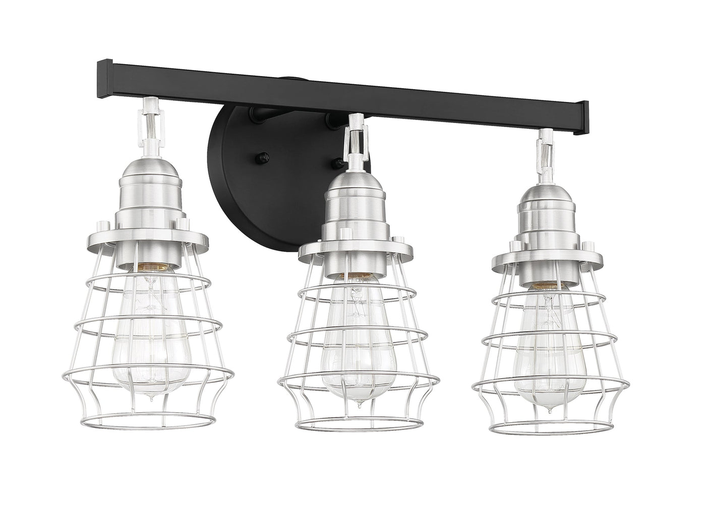 ##Antique Hardware## Thatcher 3 Light Vanity in Flat Black/Brushed Polished Nickel