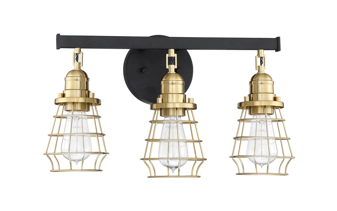 ##Antique Hardware## Thatcher 3 Light Vanity in Flat Black/Satin Brass