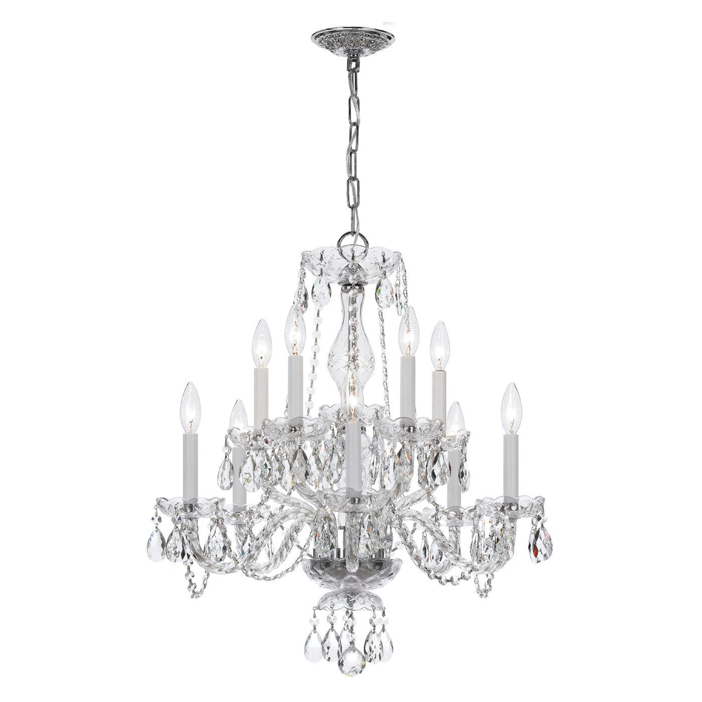 ##Antique Hardware## Traditional Crystal 10 Light Clear Crystal Polished Chrome Chandelier