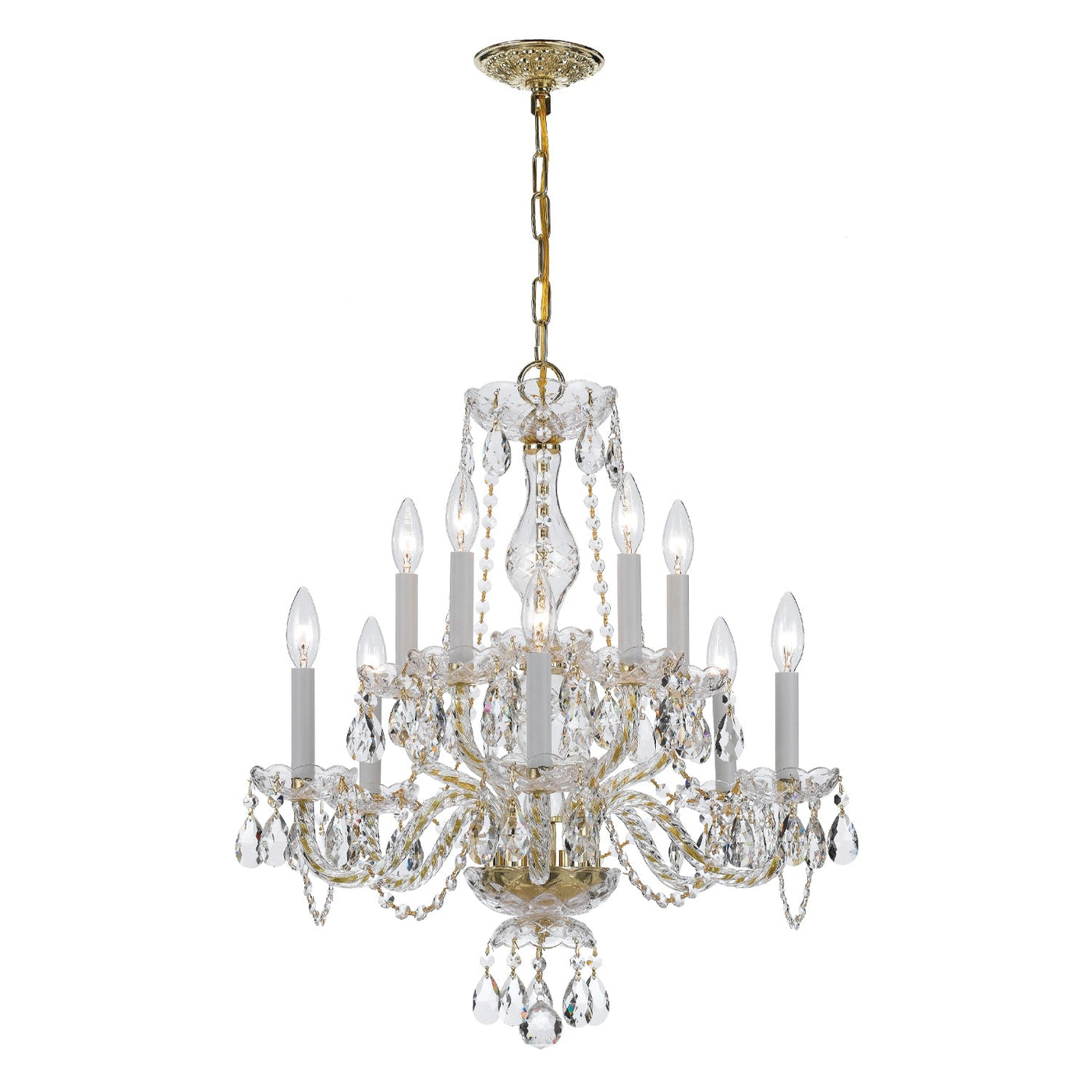 ##Antique Hardware## Traditional Crystal 10 Light Clear Crystal Polished Brass Chandelier