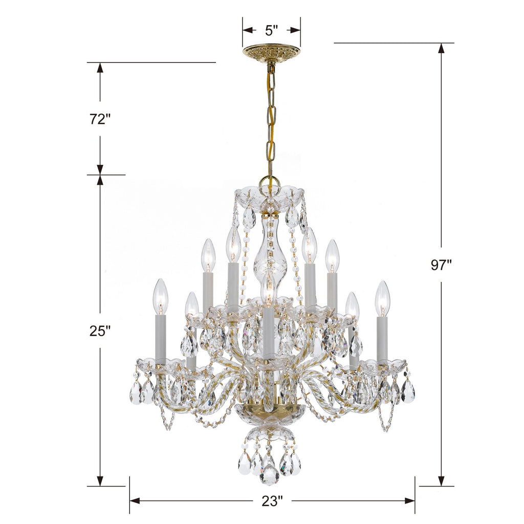 ##Antique Hardware## Traditional Crystal 10 Light Spectra Crystal Polished Brass Chandelier