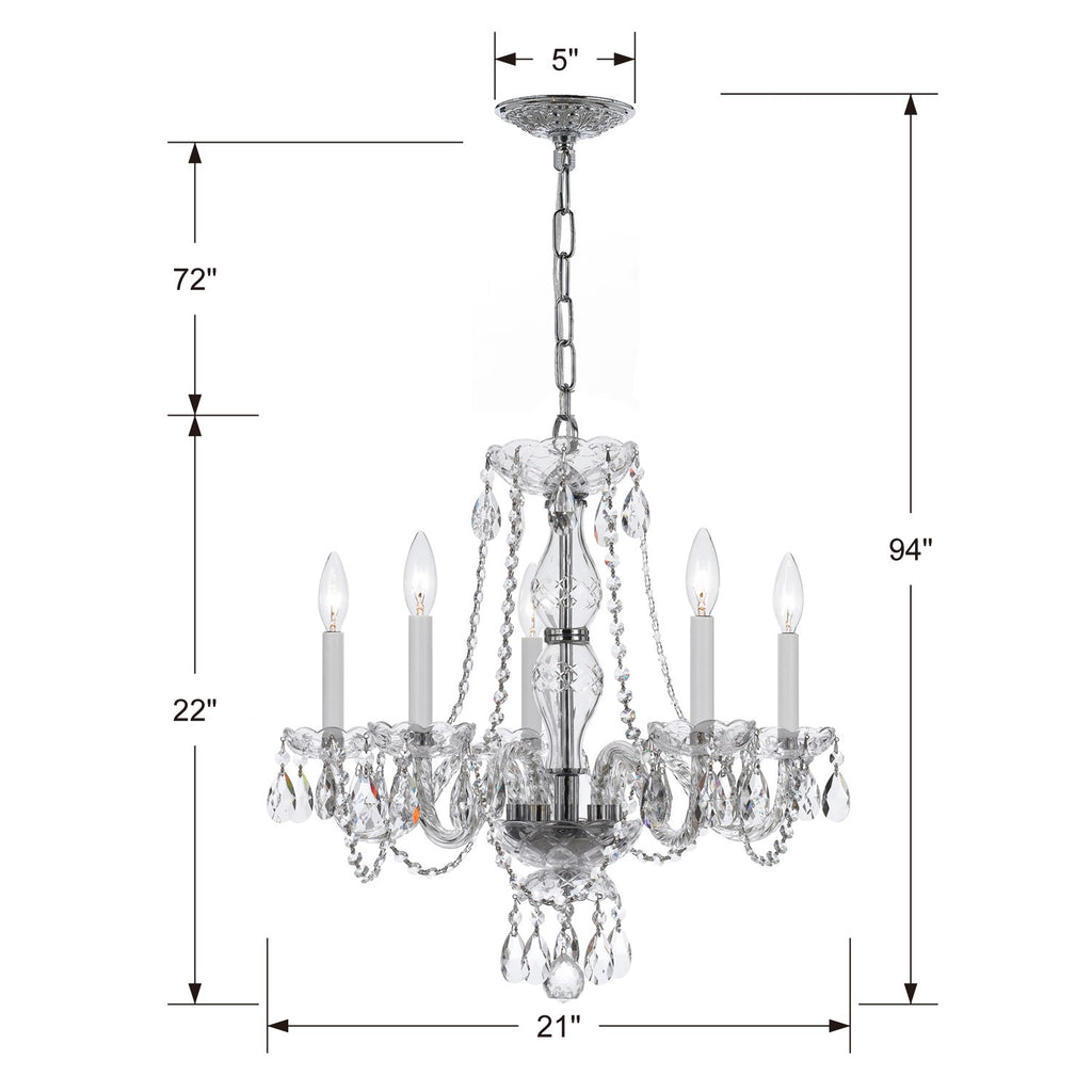 ##Antique Hardware## Traditional Crystal 5 Light Spectra Crystal Polished Chrome Chandelier