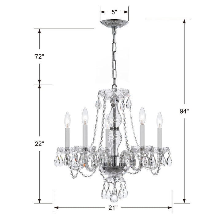 ##Antique Hardware## Traditional Crystal 5 Light Swarovski Strass Crystal Polished Chrome Chandelier