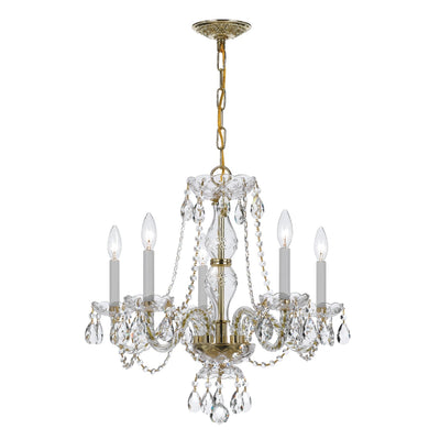 ##Antique Hardware## Traditional Crystal 5 Light Spectra Crystal Polished Brass Chandelier