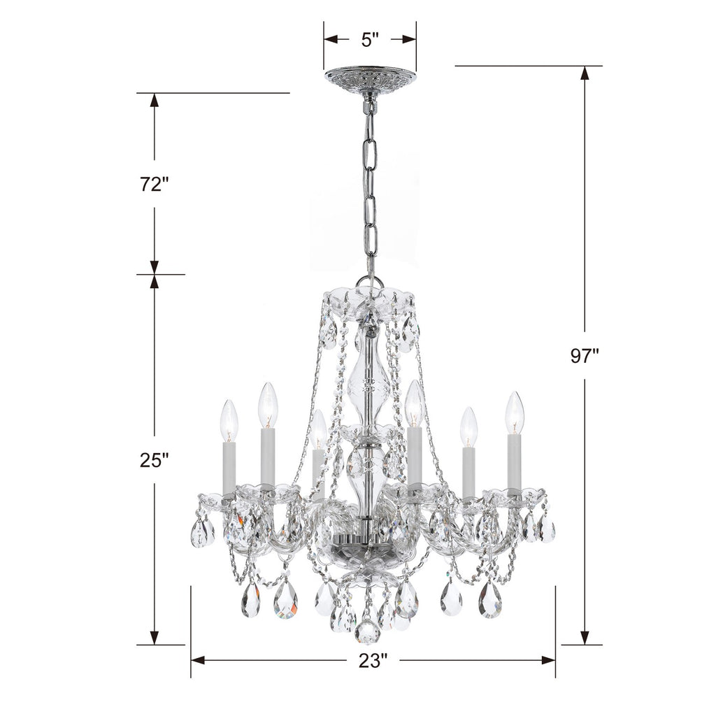 ##Antique Hardware## Traditional Crystal 6 Light Crystal Polished Chrome Chandelier