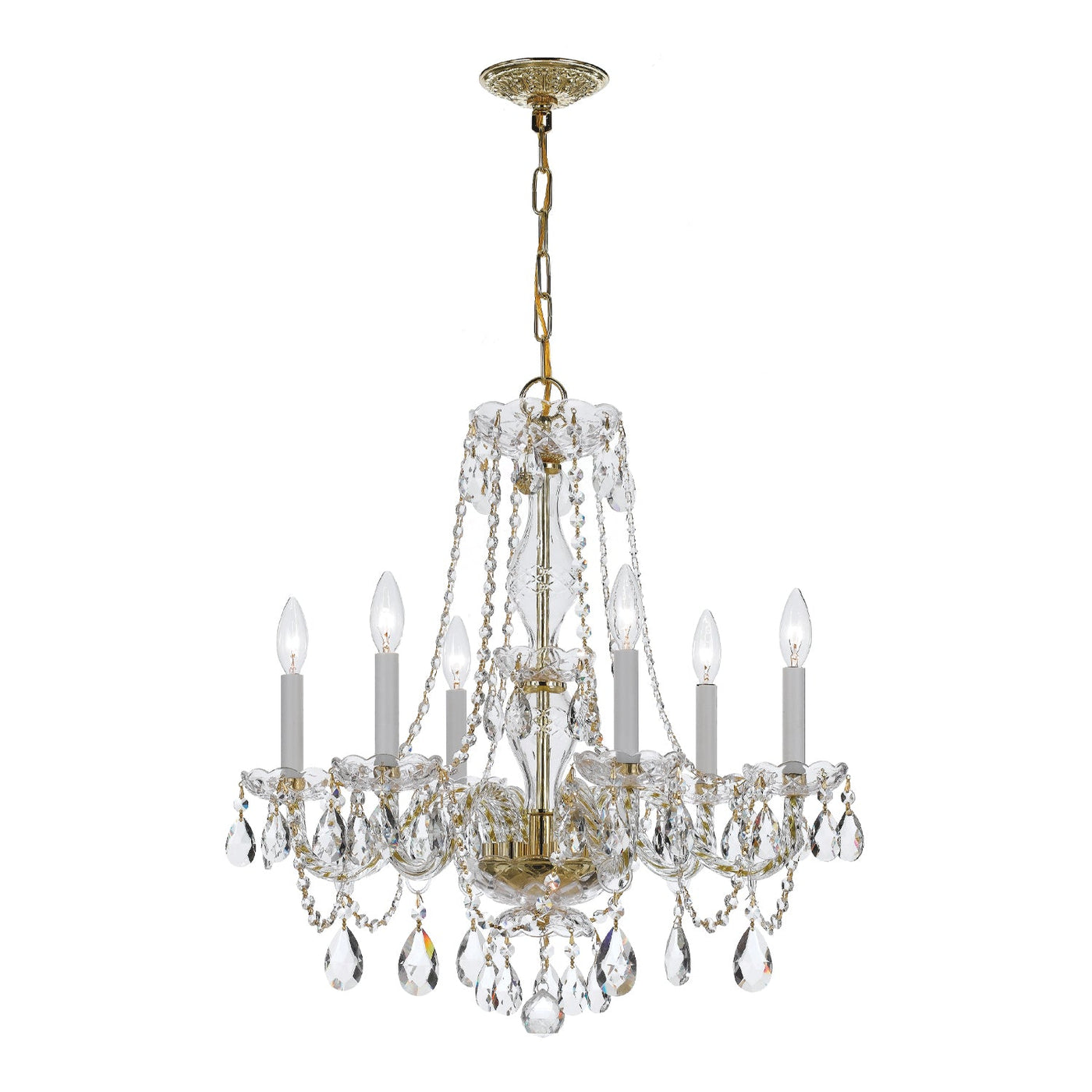 ##Antique Hardware## Traditional Crystal 6 Light Crystal Polished Brass Chandelier