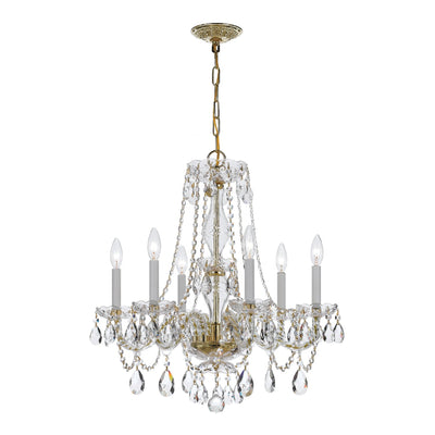 ##Antique Hardware## Traditional Crystal 6 Light Crystal Polished Brass Chandelier