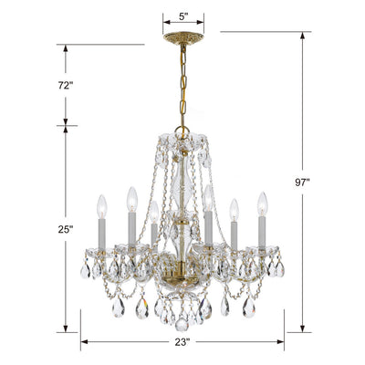 ##Antique Hardware## Traditional Crystal 6 Light Crystal Polished Brass Chandelier