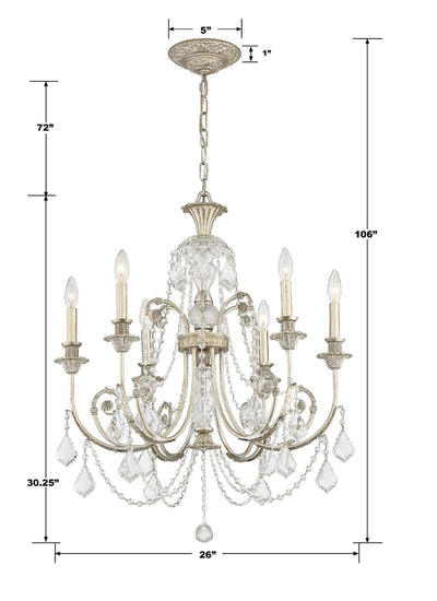 ##Antique Hardware## Regis 6 Light Clear Italian Crystal Olde Silver Chandelier