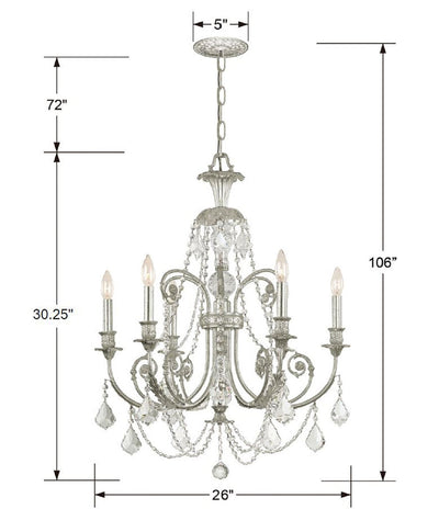 ##Antique Hardware## Regis 6 Light Spectra Crystal Olde Silver Chandelier