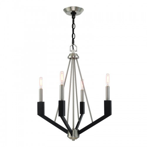 ##Antique Hardware## 4 Light Brushed Nickel & Black Chandelier