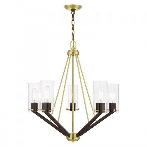 ##Antique Hardware## 5 Light Satin Brass & Bronze Chandelier