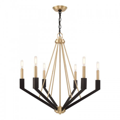 ##Antique Hardware## 6 Light Satin Brass & Bronze Chandelier