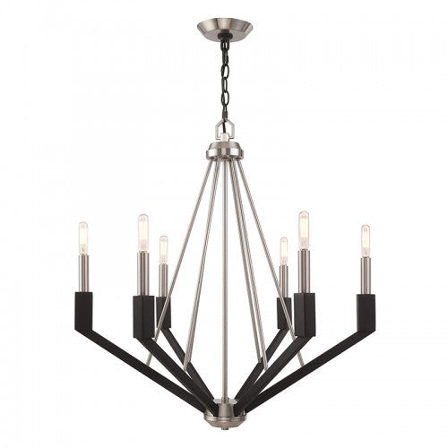 ##Antique Hardware## 6 Light Brushed Nickel & Black Chandelier