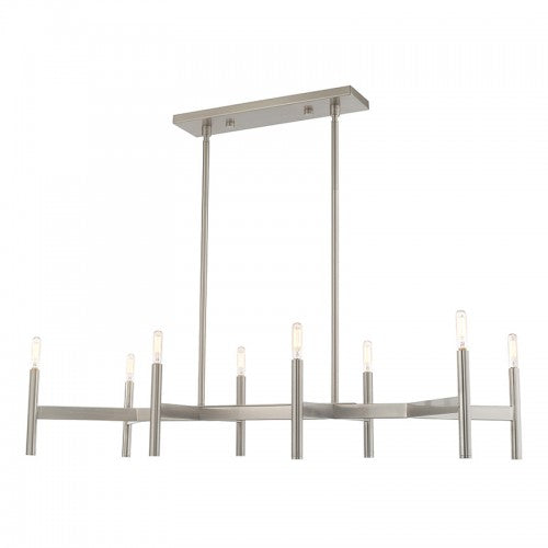 ##Antique Hardware## 8 Light Brushed Nickel Linear Chandelier